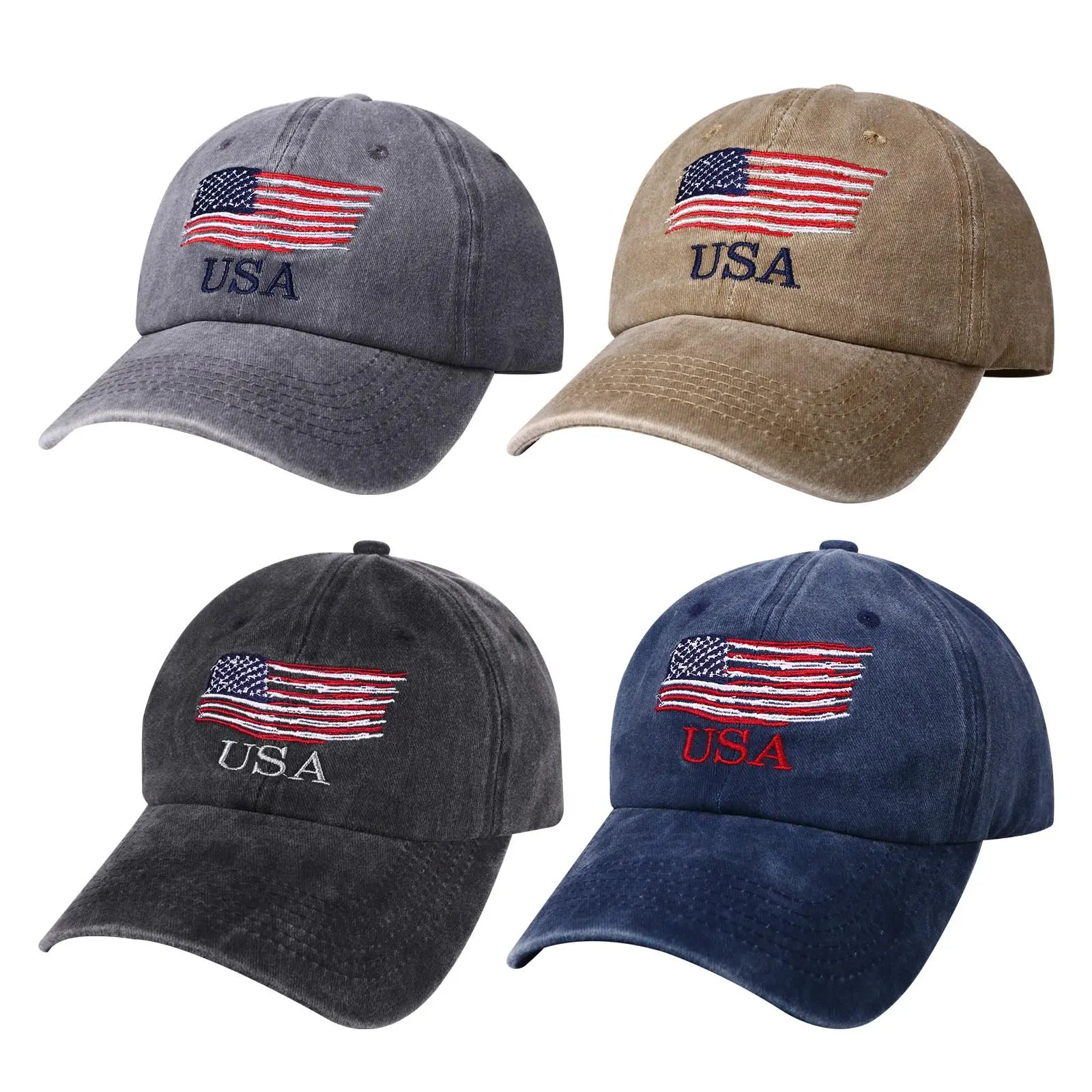 Men's Women's Washed American Flag Baseball Cap Unisex Vintage Adjustable Baseball Cap Trucker Hat