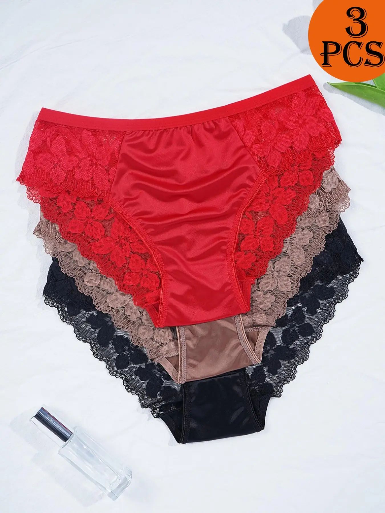 3/5/6-pack high-elastic satin lace triangle panties for women, multi-colored floral lace patchwork, smooth and skin-friendly, Soft Comfy Underwear, French-style everyday underwear, all sizes available, comfortable non-restrictive