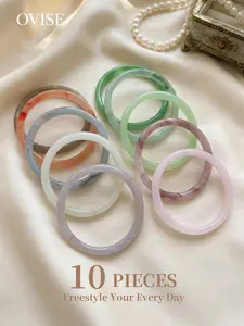 10-Piece Set Chinese Jade Bangle Bracelet with Gift Box, Perfect for Blessing and Memorial, 62mm Wave Print Elegant Mini-Helmet