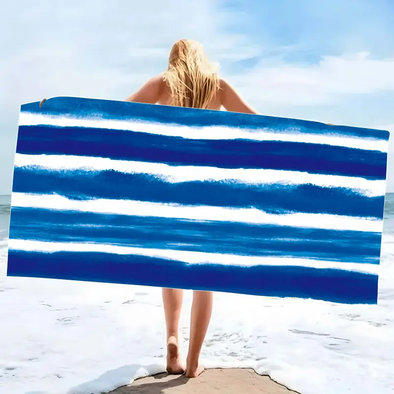 Unisex Coastal Striped Towel, Ultra-Fine Fiber, Absorbent, Sand-Resistant & Portable, Perfect for Travel, Yoga, Bath and Daily Use