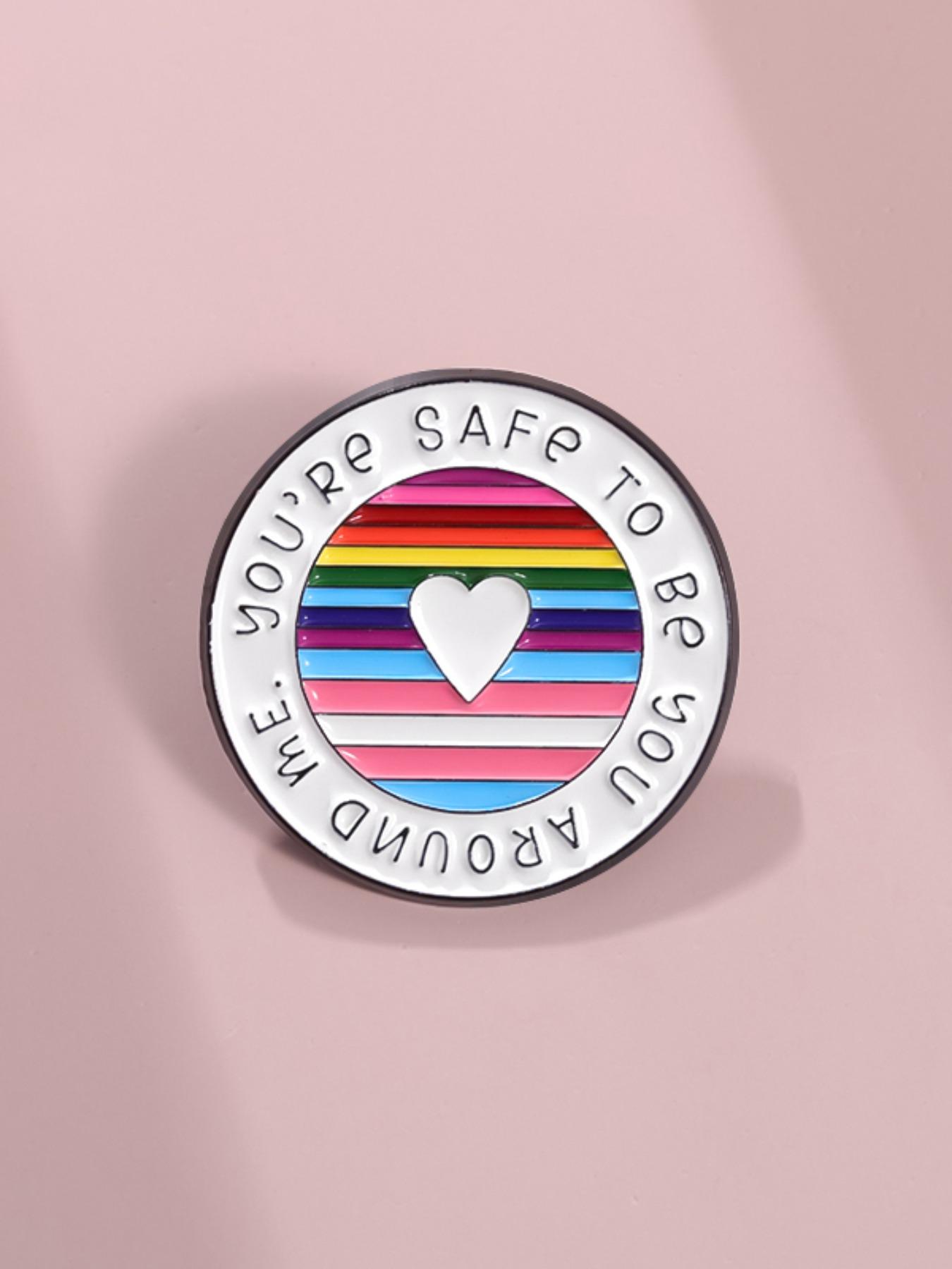 Love Heart & Letter & Colorful Stripe Design Brooch, Clip, Durable Metal Pins, Cute Round Shaped Clothes Brooch, Fashion Accessory for Women & Men, Men Accessories Jewelry