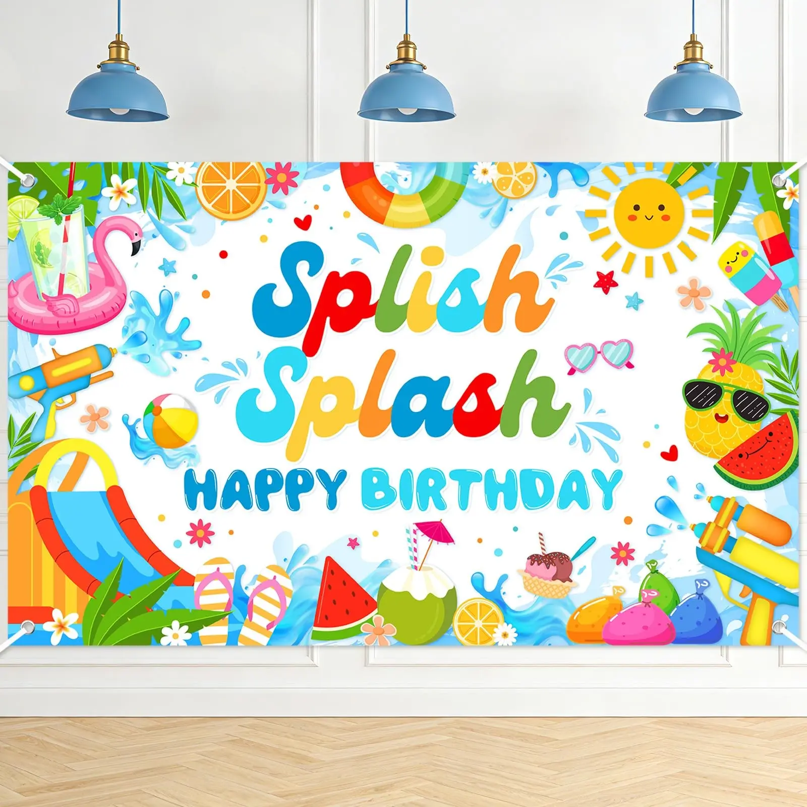 Water Splash Birthday Backdrop, Pool Party Banner, Water Theme Birthday Decoration, Summer Birthday Background, Kids Pool Party Decor