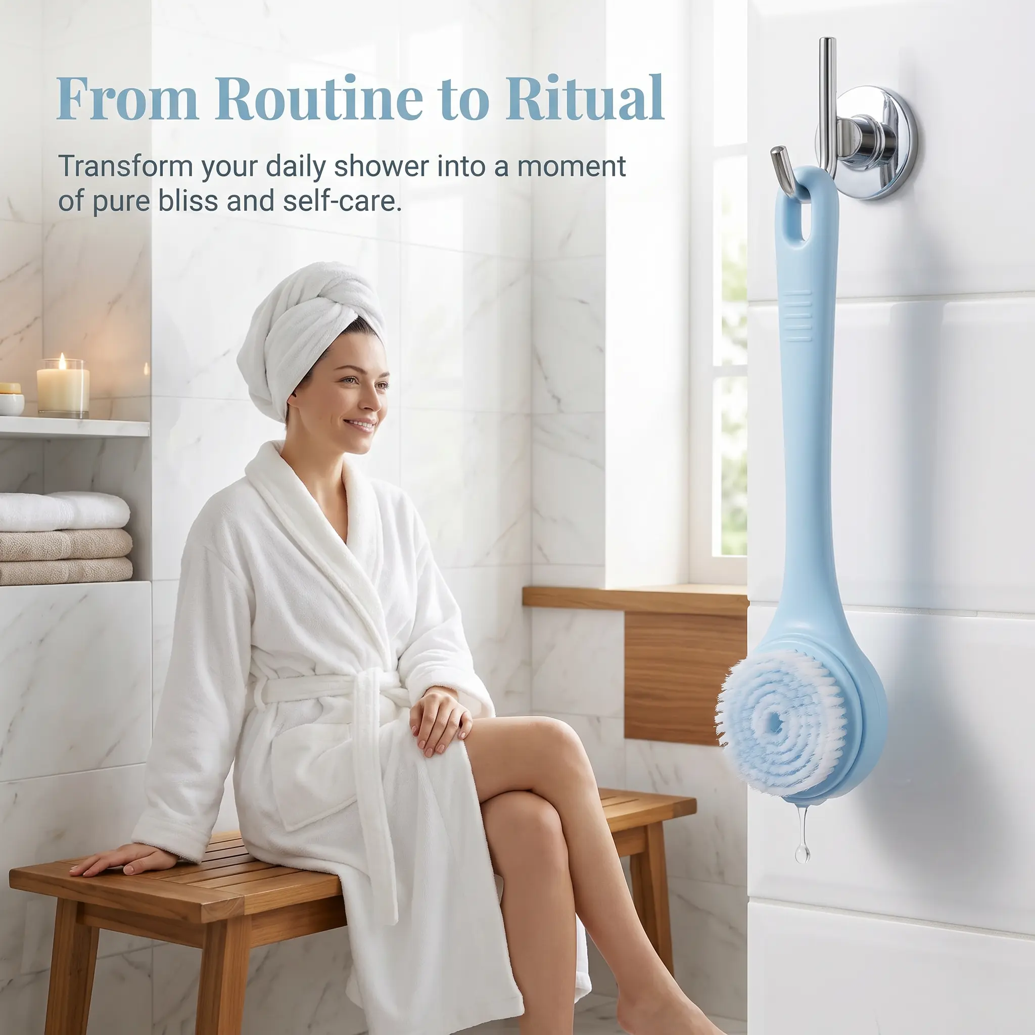 Long Handle Electric Body Scrubber, 360 °   Rotating Waterproof Shower Brush, 4 Detachable Heads for Full Body & Back Deep Cleansing
