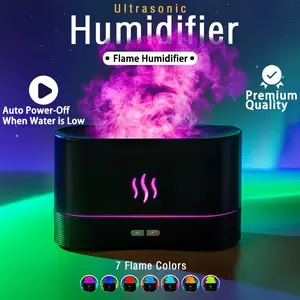 USB Dimmable 7-Color Flame-Simulating Humidifier, Home Flame Aroma Diffuser for Essential Oil Infusion as Air Freshener, Timer and Low-Water Protection, Perfect for Office, Bedroom Decor, Halloween, Christmas, Birthday Gifts, and Yoga Use