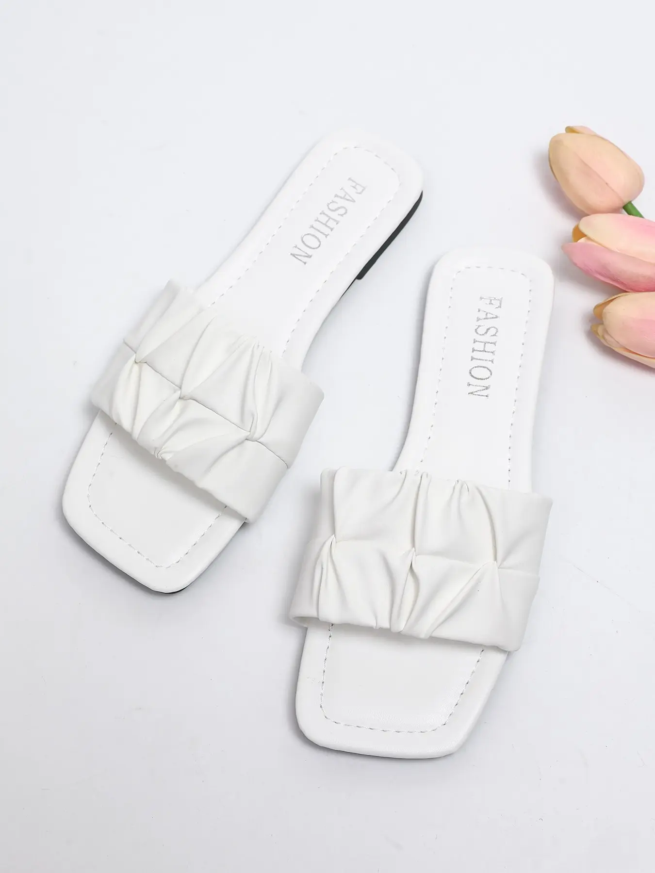 Clearance | Only 25 Left Women's Pleated Flat Mules, Comfortable Knit Patchwork, Non-Slip Summer Outdoor Slippers, Casual Flat Shoes