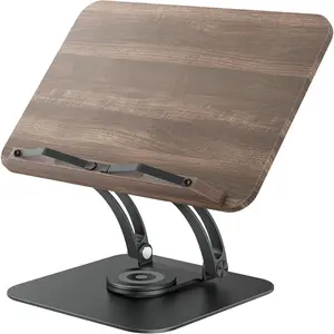 Adjustable Book Stand for Reading, 360° Swivel Base Foldable Cookbook Stand with Elastic Page Clips, Recipe Book Holder for Music Scores, Tablet, Laptop - Black
