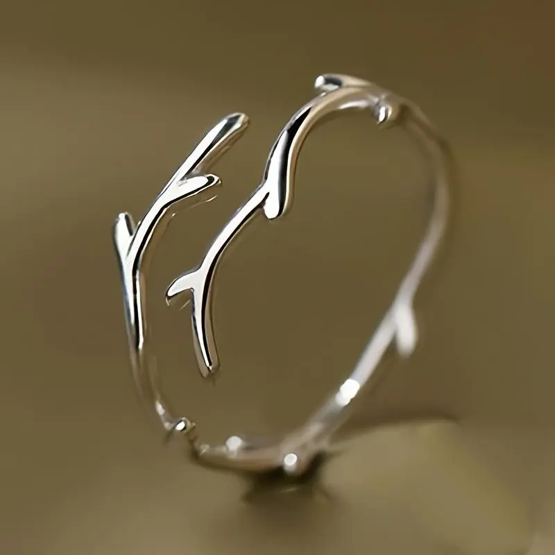 Classic Silver Antler Branch Ring for Women, Cute Adjustable Open Band, Everyday Costume Jewelry Engagement Gift, Engagement Gift Ideas, Adjustable Size, Classic Silver Rings, Branch Shape, Female, Engagement Rings