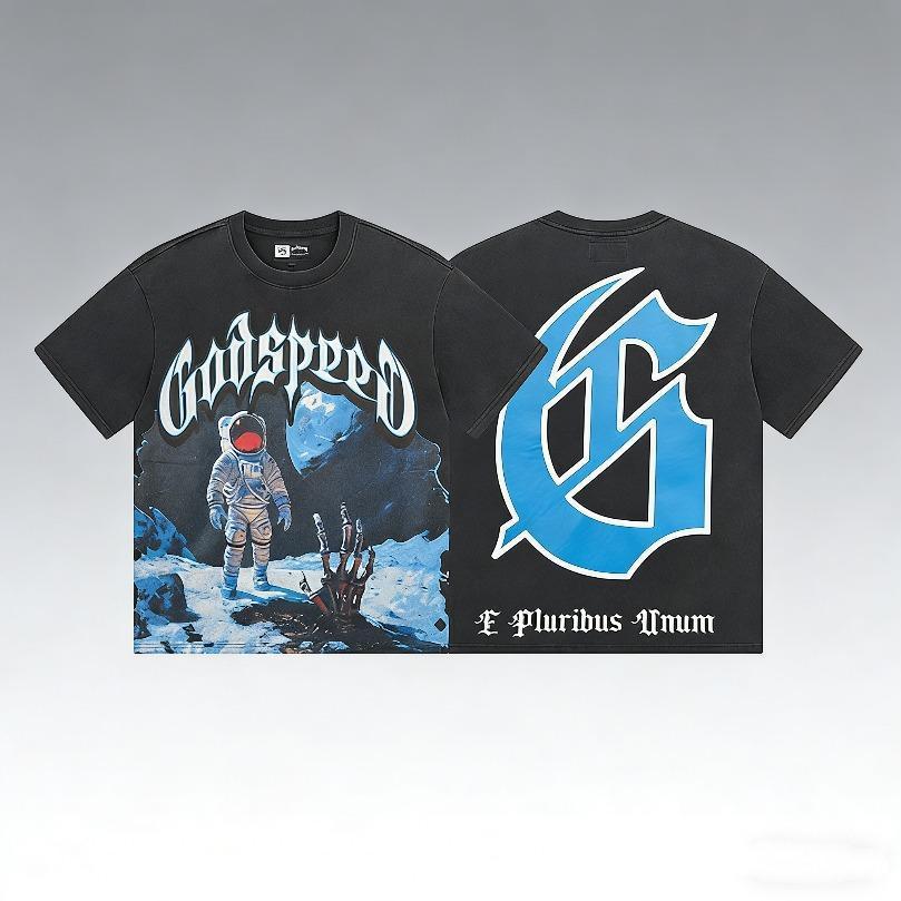 2026 Man Clothes Skull Print Cotton T-Shirt Oversized Gym Shirts Skull Print Cotton T-Shirt Godspeed Into The Skull Unisex Harajuku Vintage Breathable Casual Wear for Men and Women Fashionable Streetwear