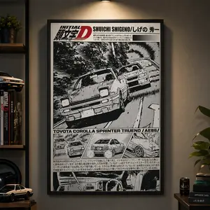 Initial D Takumi Fujiwara Anime Canvas Wall Art Poster, Japanese Racing Manga Aesthetic Print, JDM Drift Car Artwork, Waterproof Canvas Decor for Bedroom Living Room Office Dorm Game Room, Trendy Gift for Anime Car Fans Men Teens, Modern Room Decoration