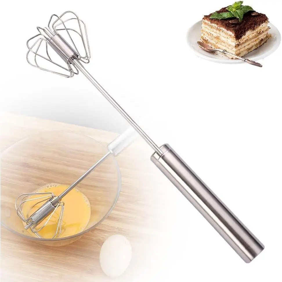 2025 New Stainless Steel Semi-Automatic Egg Mixer, Hand Push Mixer Stirrer, Multi-Function Rotatable Rotary Blender, Manual Beater for Cooking Kitchen Egg Milk To Blending (10 Inches)