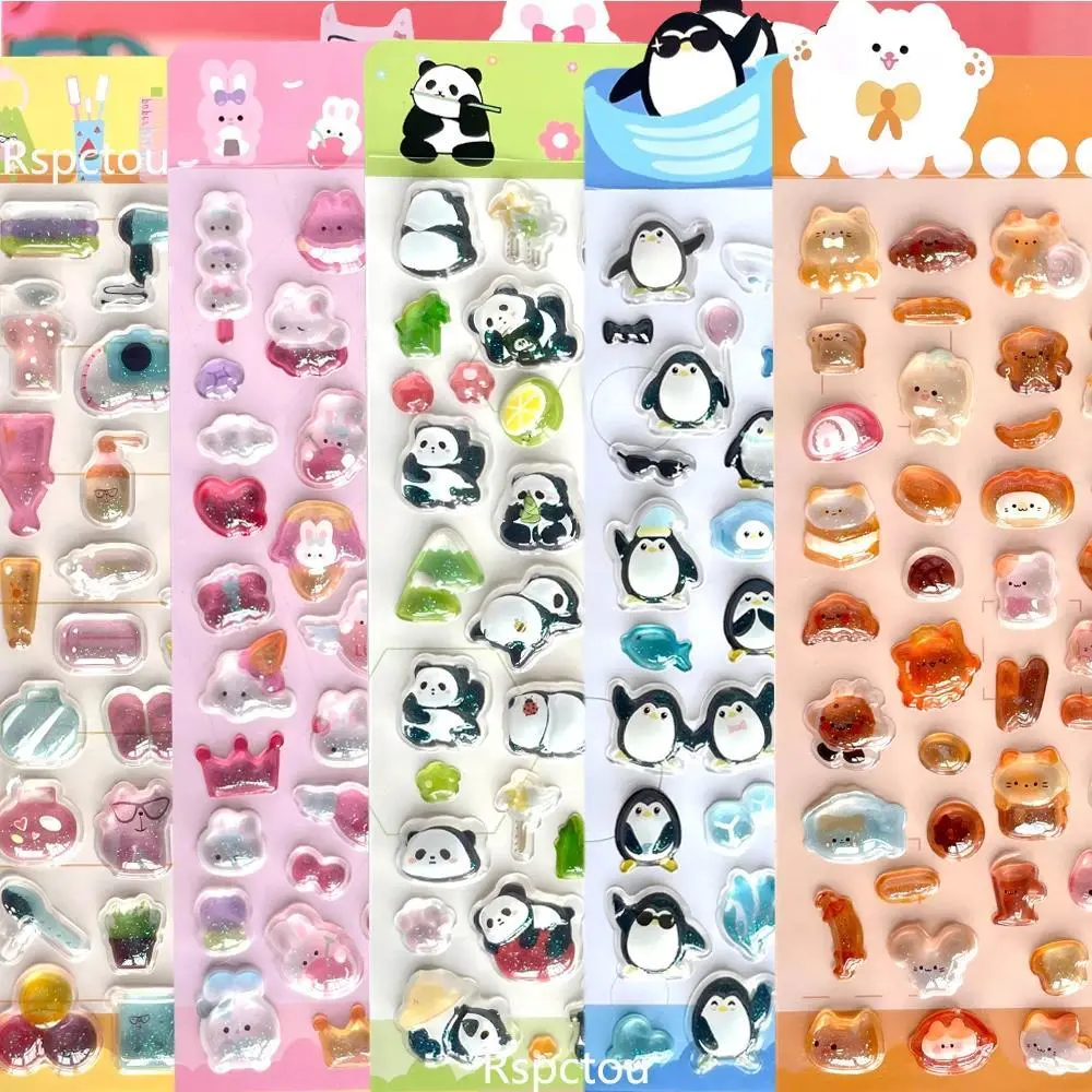 6pcs Cartoon 3D Relief Decoration Stickers Cute Handmade DIY Notebook Suitcase Laptop Phone Bike Aesthetic Kawaii Crystal Decals
