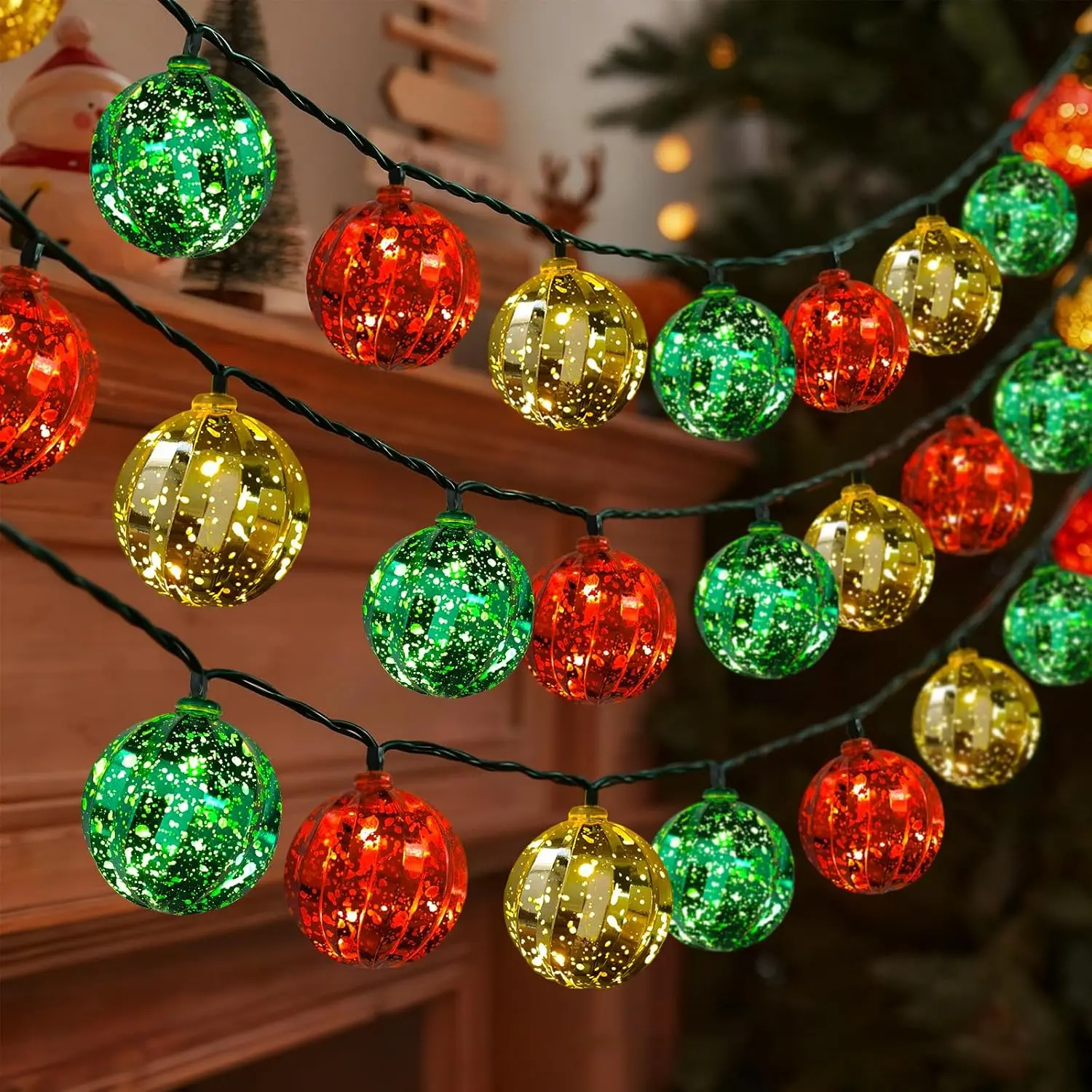Christmas String Lights  Operated, 22FT 20 LED Red Green  Ball Ornament Lights with Timer & 8 Modes, Outdoor Globe Christmas Light for Indoor  Tree Wreath Window Garden Xmas Decor