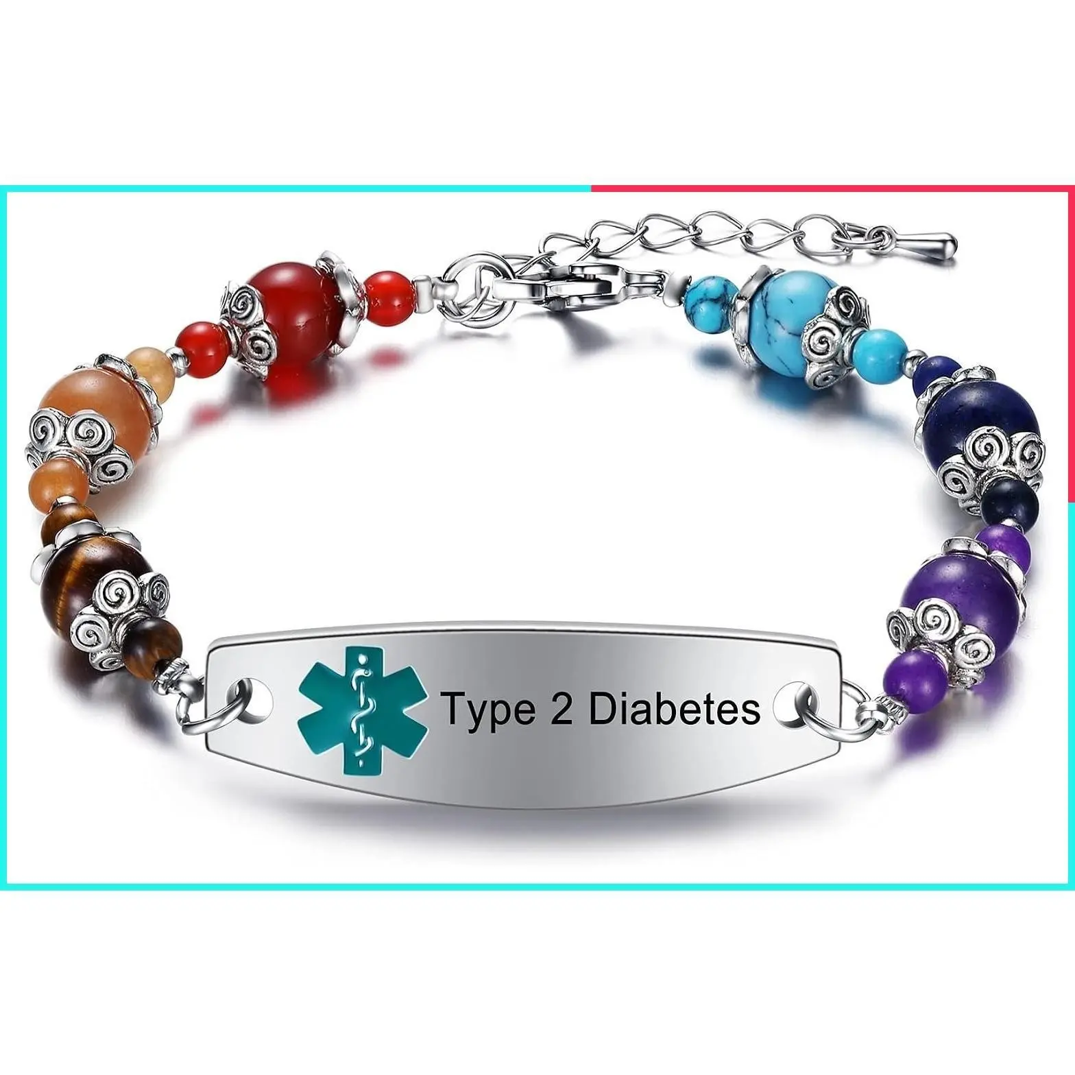 Women's Pre-Engraved Medical Alert ID Bracelet for Type 1 & Type 2 Diabetes, Epilepsy, Blood Thinner – Diabetes Awareness Bracelet