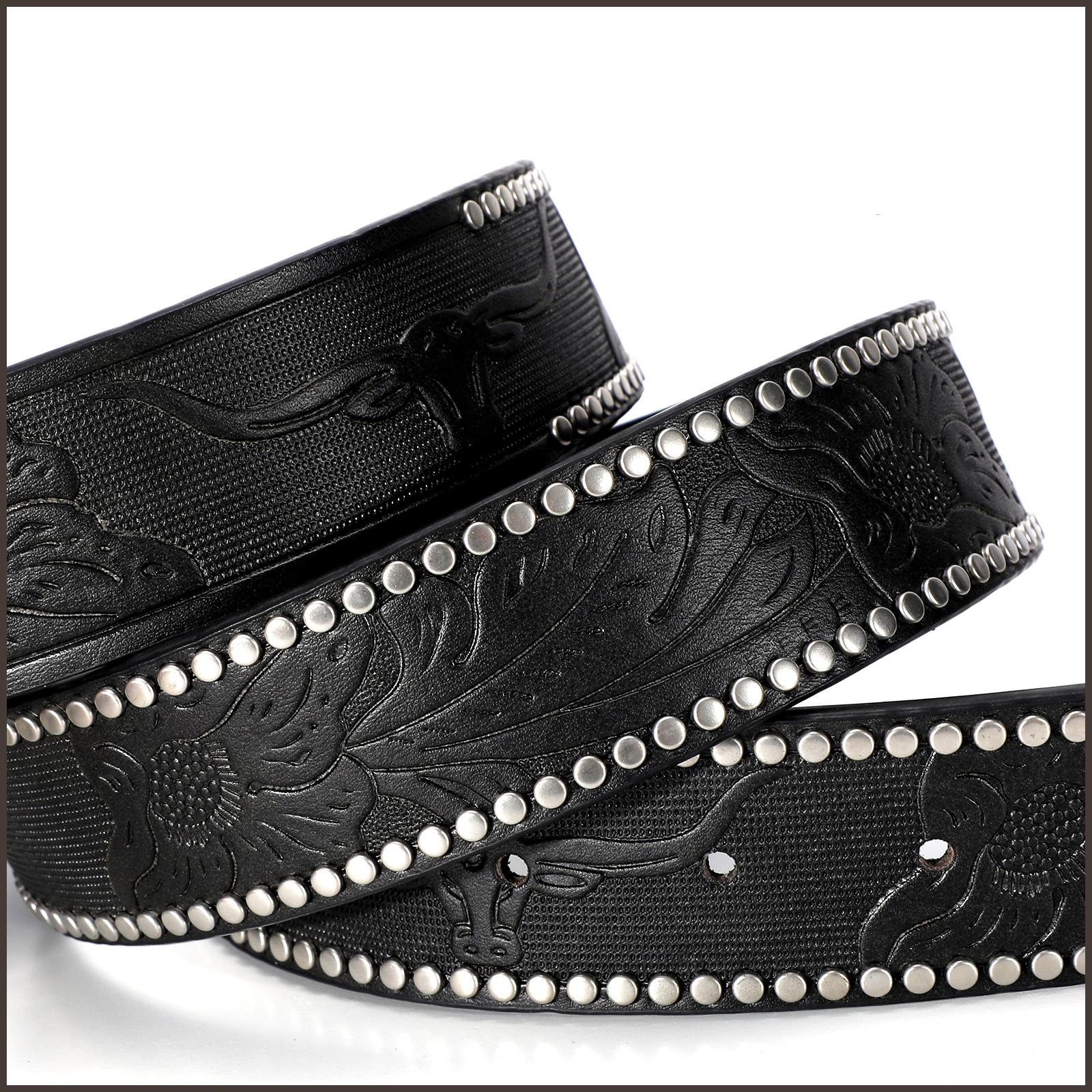 XZQTIVE Western Cowboy Cowgirl Belt for Men and Women Engraved Floral Longhorn Bull Cow Skull Western Leather Buckle Belt for Men Women Floral Engraved Cowboy Belt for Jeans Longhorn Bull Buckle Waist Belt,L Western Brown Leather Print Belt with Buckle