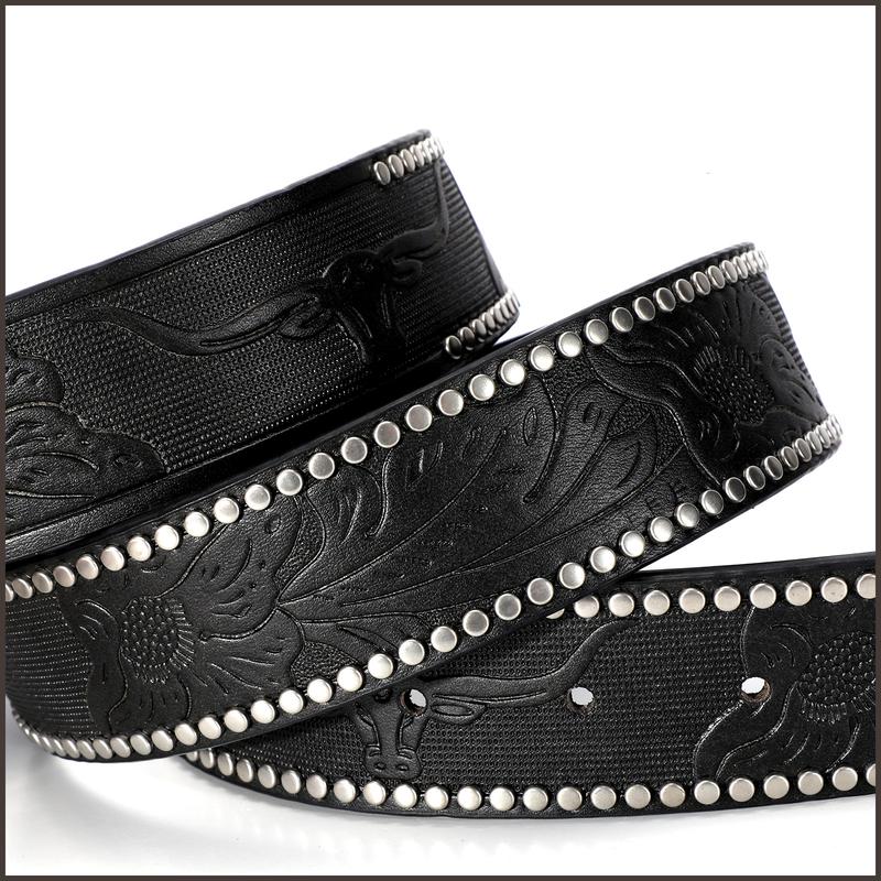 XZQTIVE Western Cowboy Cowgirl Belt for Men and Women Engraved Floral Longhorn Bull Cow Skull Western Leather Buckle Belt for Men Women Floral Engraved Cowboy Belt for Jeans Longhorn Bull Buckle Waist Belt,L Western Brown Leather Print Belt with Buckle