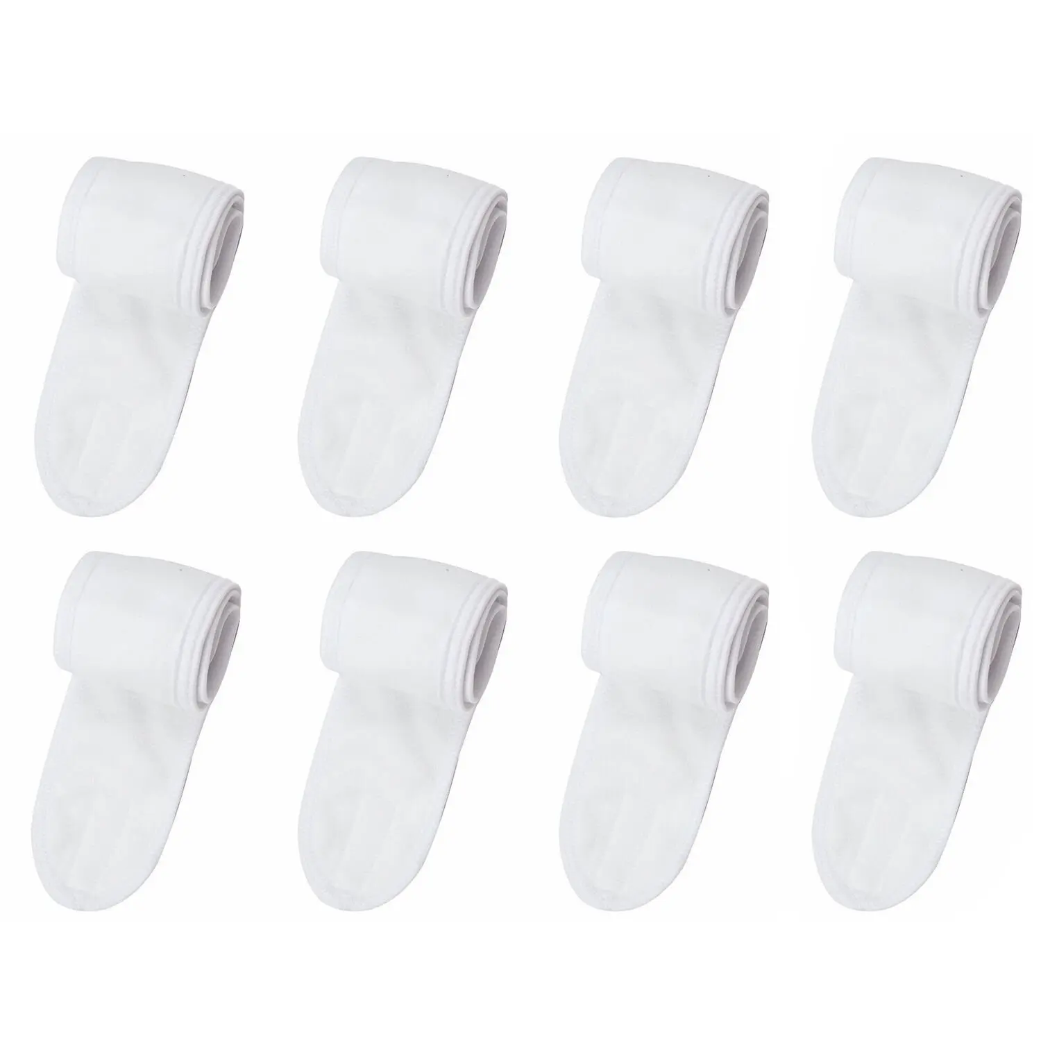 8 Pack  Facial Headband   Wrap Terry Cloth Headband Stretch Towel with Magic Tape for Bath, Makeup and  (White)