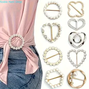 Women 8Pcs Sparkling Rhinestone Hollow T-Shirt Clip Brooch Set, Geometric Pattern Alloy Resin Collar Fasteners, Multi-Use Fashion Non-Textile Clothing Decor Accessory for Daily Outfit Styling