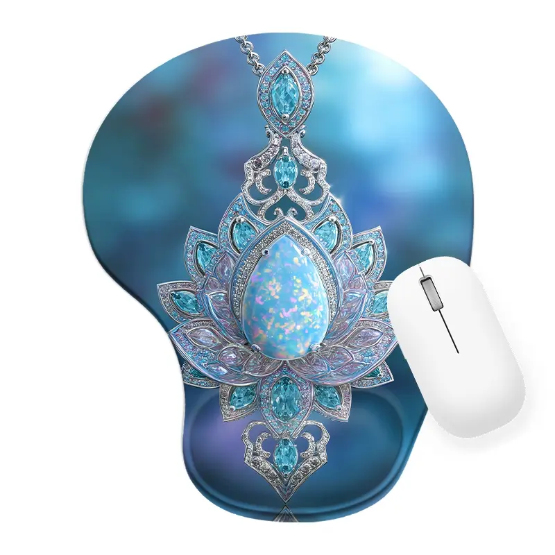 Elegant Opal Pendant Necklace with Floral Lotus Motifs - Rainbow Hues, Blue Gemstones, Silver Chain - Dreamy Luminous Jewelry for Gift, Office & Home Decor