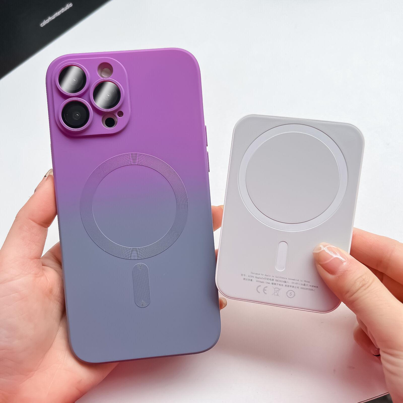 [Free !ship] For iPhone 17 Pro Max Air 17 Pro 17 For iPhone 16 15 14 13 12 Pro Max Gradient Rainbow Magnetic Lightweight  Soft Silicone Case + Camera Lens Protector For MagSafe Support Wireless Charging