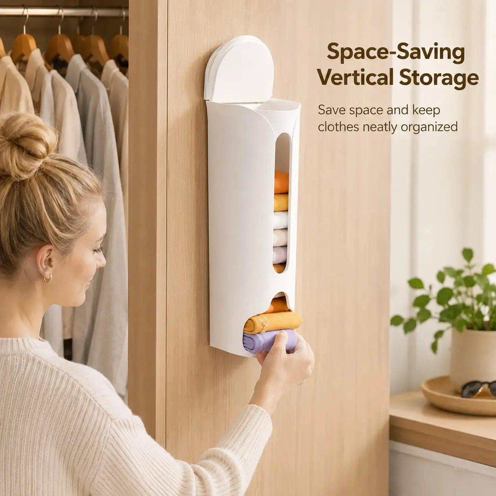Wall Mounted Socks and Underwear Organiser Box, Dustproof Punch-Free Flip Lid Closet Organiser, Space Saving for Home Wardrobe Storage.