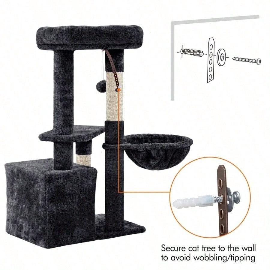 34.5" H Cat Tree Tower With Condo And Perches, Dark Gray,This Cat Tree Has Multiple Levels For Cats To Play And Sleep.