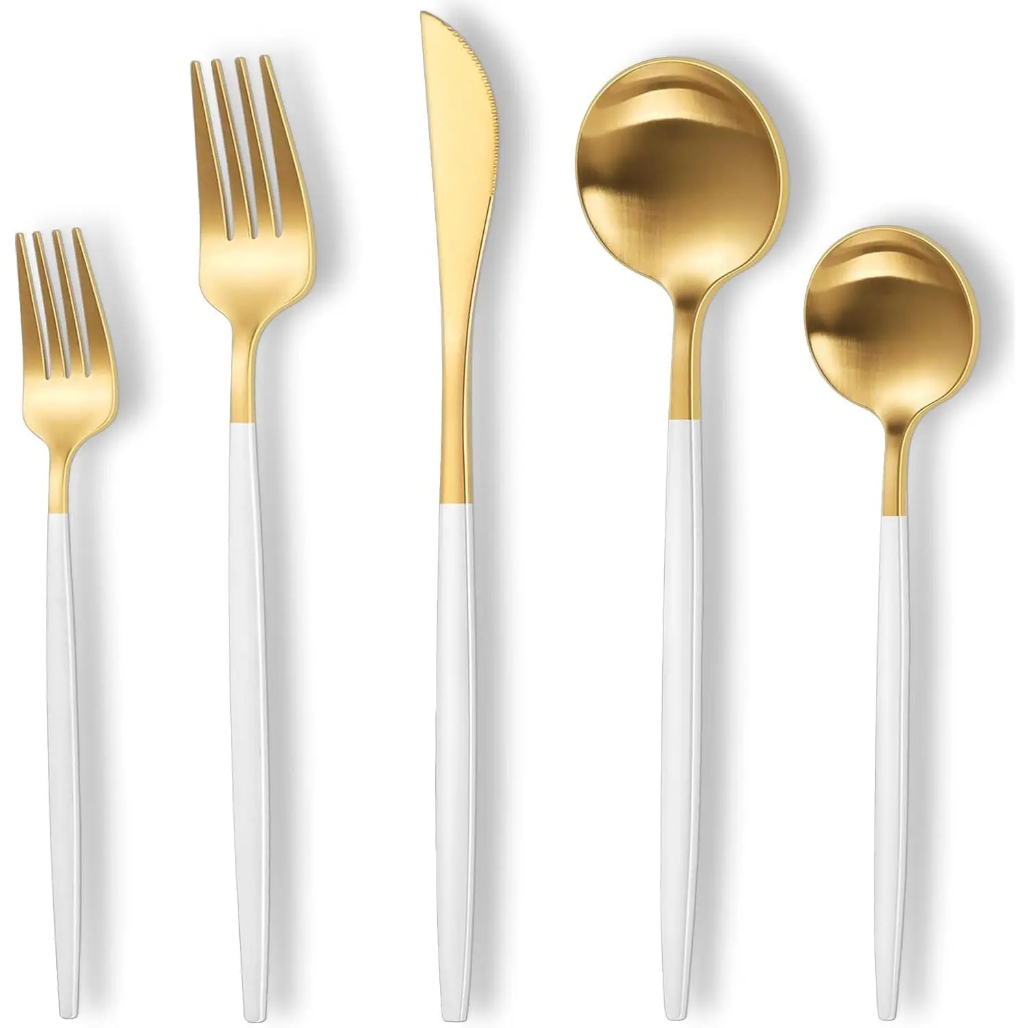Matte White Gold Silverware Set, 30 Piece Stainless Steel Modern Flatware Set, Brushed Cutlery Set Service for 6, Satin Finish Utensils Set, Home Kitchen and Restaurant, Dishwasher Safe