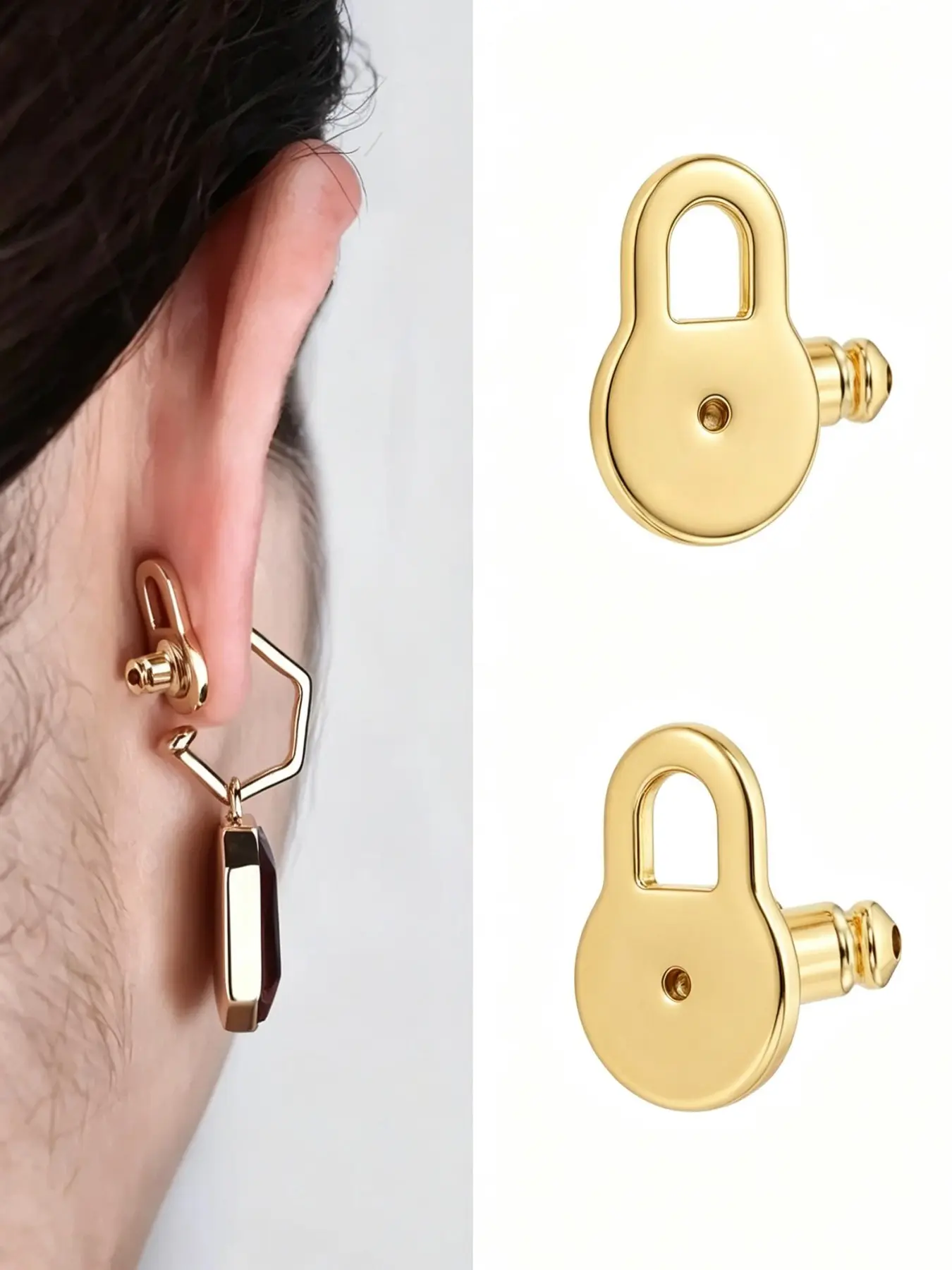 2Pcs Gold Plated Lobe Lifters for Heavy Earrings for Women - Earring Backs for Droopy Ears - Comfortable Earring Backings for Studs - Trendy Fashion Jewelry - Stainless Steel