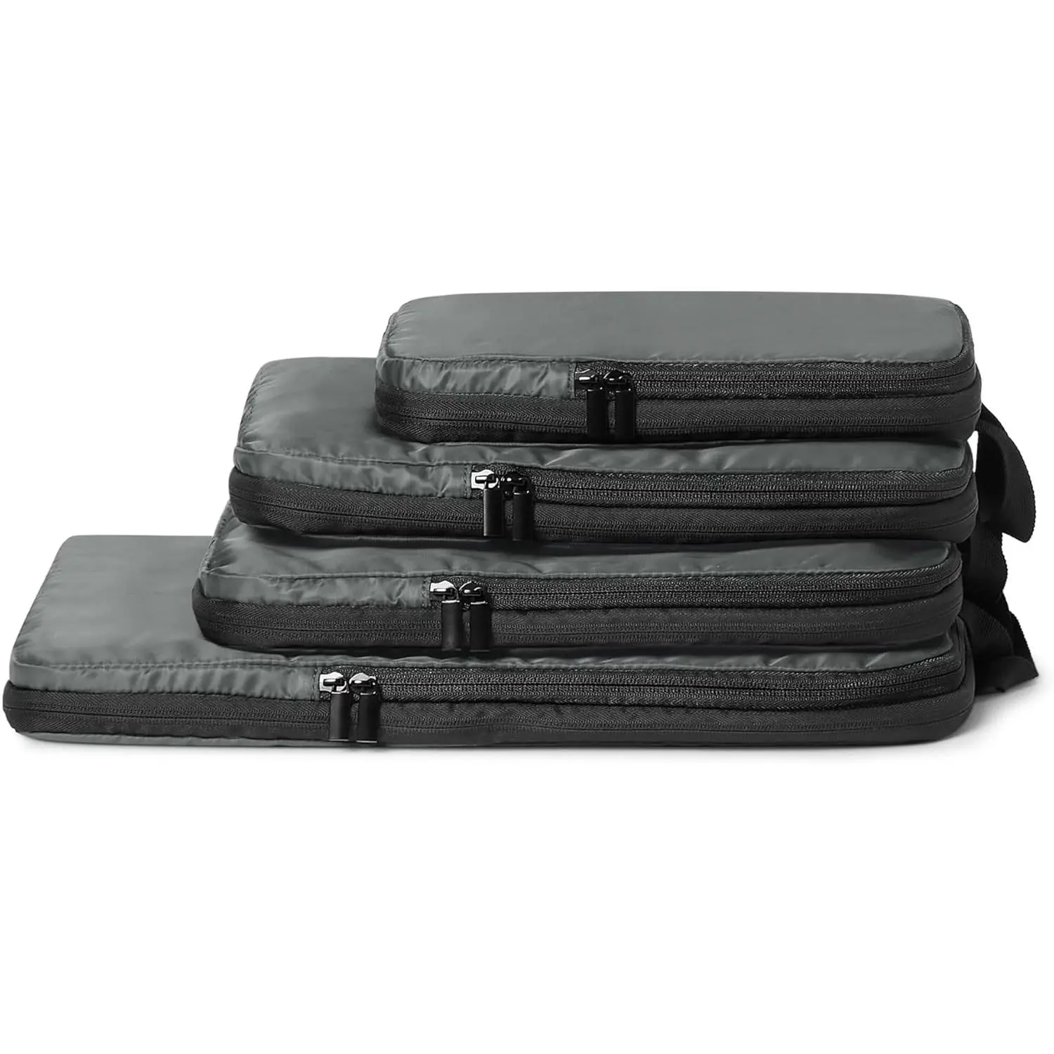 Ultralight Compression Packing Cubes, Recycled Fabric, 2 Zippers, 4-Pack, Grey, for Suitcases or Backpacks