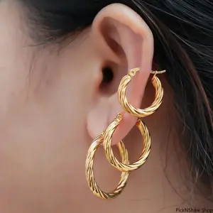 Women’s 3-Pair Vintage Twisted Hoop Earrings - Gold-Plated Stainless Steel Stackable Hoops, Minimalist Twist Clasps, Unisex Studs, Earring for Women, Daily & Party Jewelry, Valentine’s Gift Accessories,summerwins