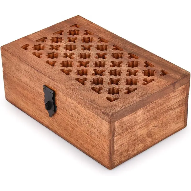 Mango Wood Decorative Storage Box with Hinged Lid, 8"x5"x3" Rustic Wooden Keepsake Box for Jewelry, Keys, Photos, Trinkets, Coffee Table, Shelf & Home Decor