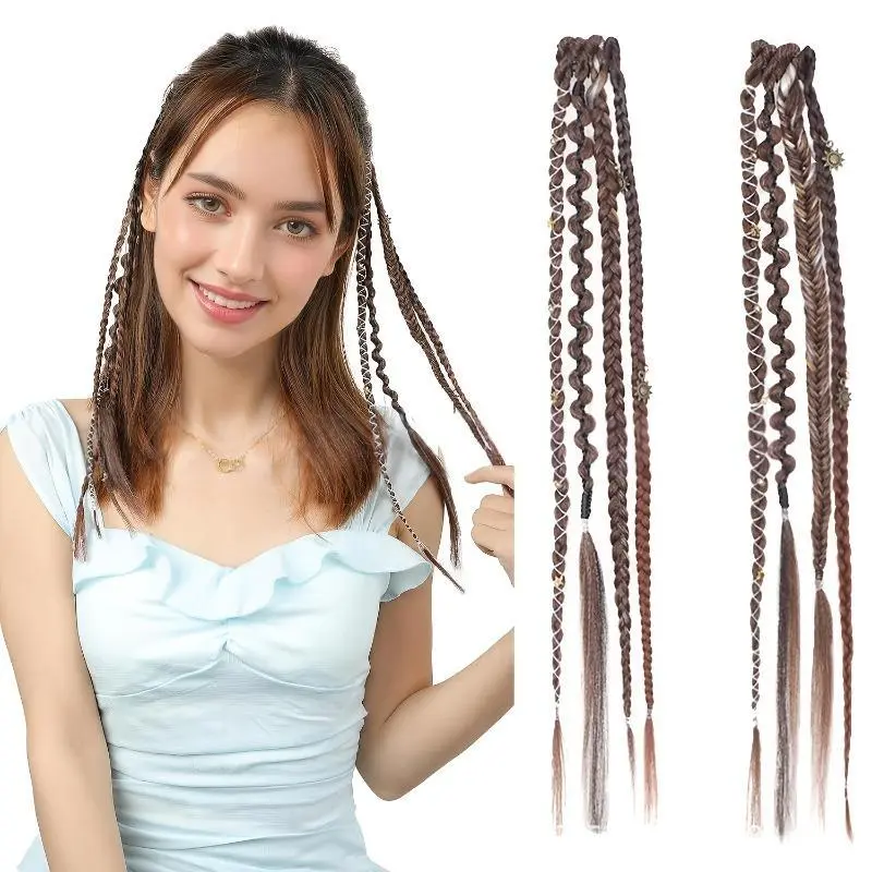 Clip-In Hair Extensions, 20 Inch Hand Made Bohemian Box Braided Synthetic Faux Locs for Women with Thick Hair, Hand Made Braids, Thick Hairpieces, 20 Inch Hair