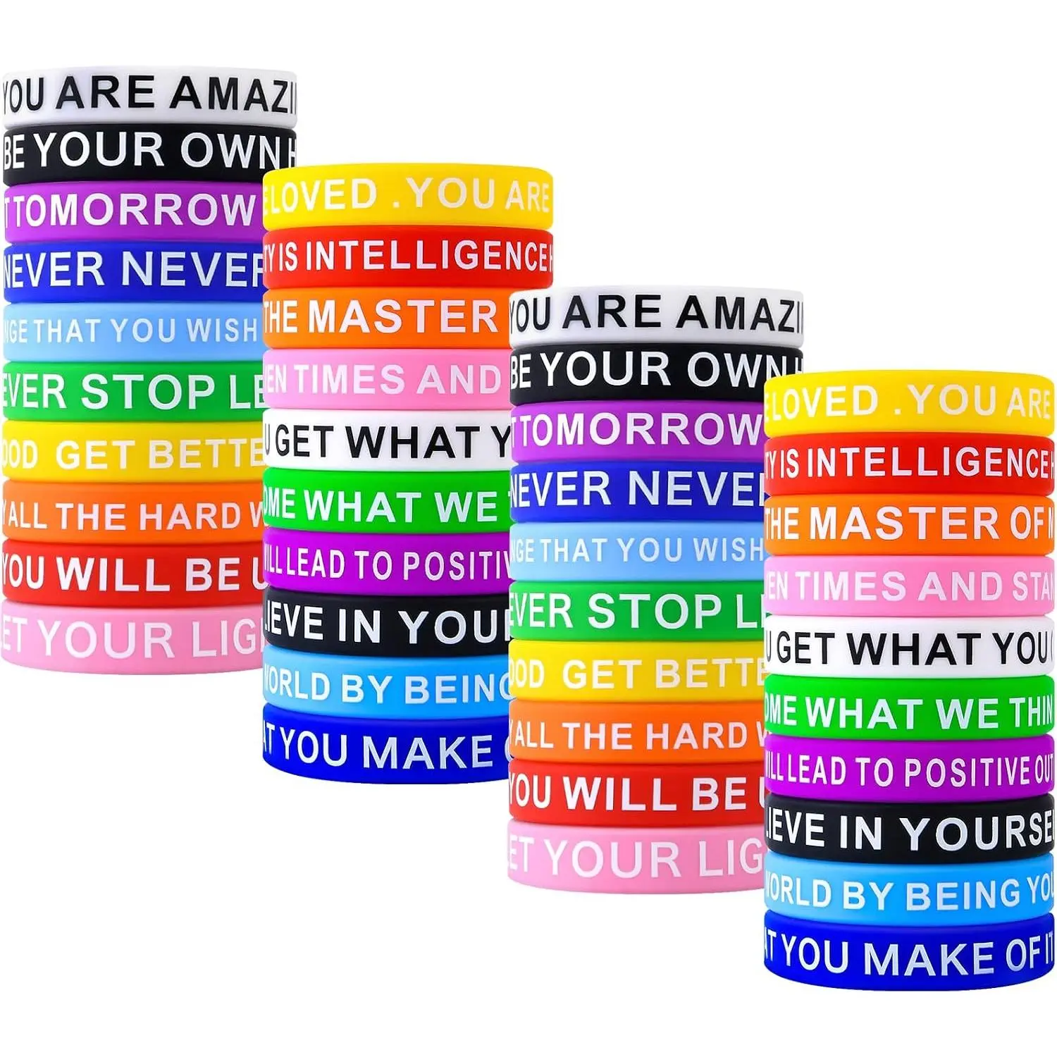 Motivational Quote  Bracelets Inspirational Bands | 20 Styles Colored Rubber Wristbands, Stretch Unisex Gifts For Men Women Teens,  Gym Fitness  Party Bulk