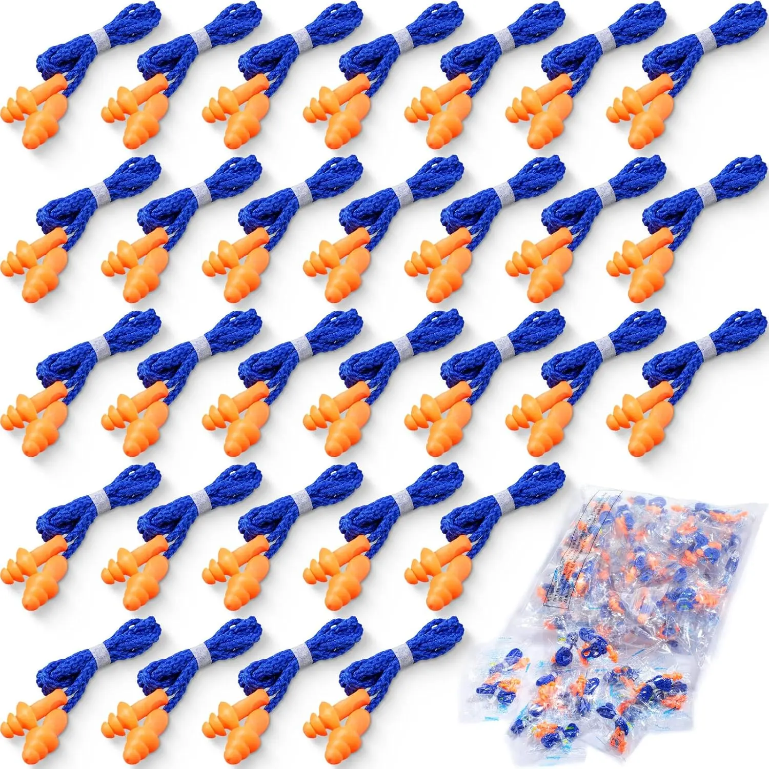 Ear Plugs Reusable Silicone Earplugs with Cord Sleeping Individually Wrapped Hearing Protection Noise Cancelling Earplugs for Work Construction Shooting Sports