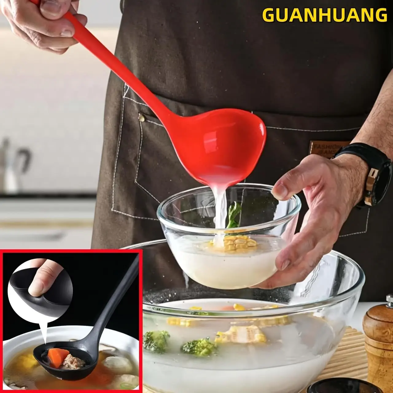 GUANHUANG 1pc Non-stick Silicone Cooking Spoon - Practical Kitchen Utensil for Frying, Boiling - Durable, Heat-Resistant, Easy to Clean - Ideal Home Cooking Gift for Home Cooks, Utensils