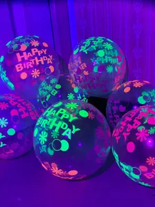 20pcs UV Fluorescent Balloons, 12 Inch Night Light Decorative Balloons, Birthday Party New Year Holiday Decoration, Transparent Star Polka Dot Balloons