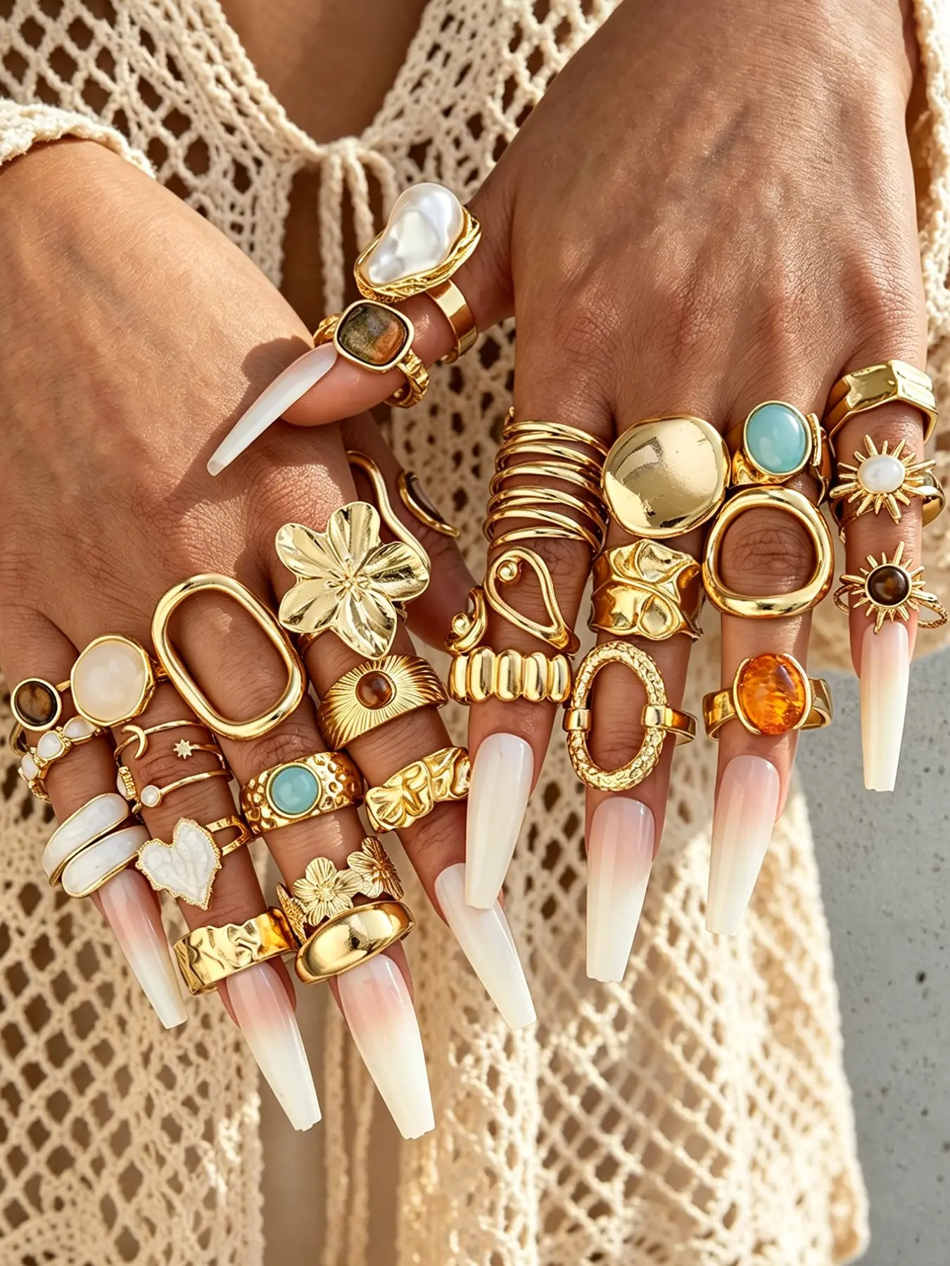 29-Piece Metal Ring Set, Elegant Floral Design, Zinc Alloy, Stackable Rings, Party & Birthday Gifts, Women's Jewelry Accessories