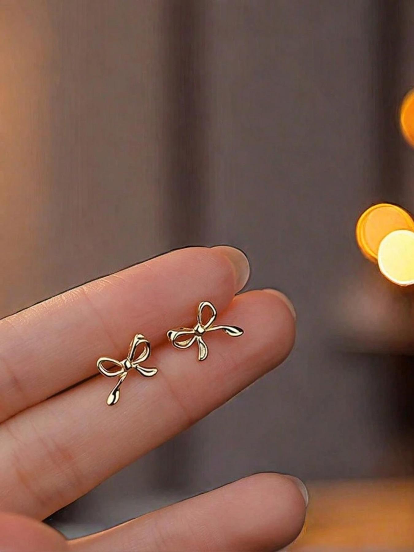 S925 Sterling Silver Bowknot Design Stud Earrings, Elegant Jewelry for Women, Trendy All-match & Exquisite Jewelry for Birthday Gift, Versatile High Quality Earrings
