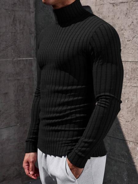 Men's High Neck Pullover Sweater, Solid Color Long Sleeve Crew Neck Shirt, Casual & Formal Fit, Perfect for Daily Wear