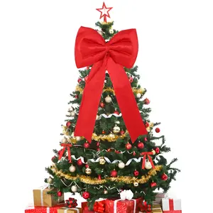 25 PCS Wired Satin Christmas Tree Leader Bow Set – Large Red Bow with 24 Ribbon Bows – Holiday Decoration for Christmas Tree, Garland, Wreath, Indoor Outdoor – 45x30cm Bow, 60cm Ribbon