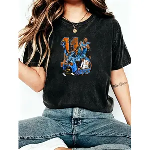 Unisex Graphic T-shirt with Statue of Liberty Print, 230g Heavyweight 100% Washed Cotton Shortsleeve Top for Casual Wear
