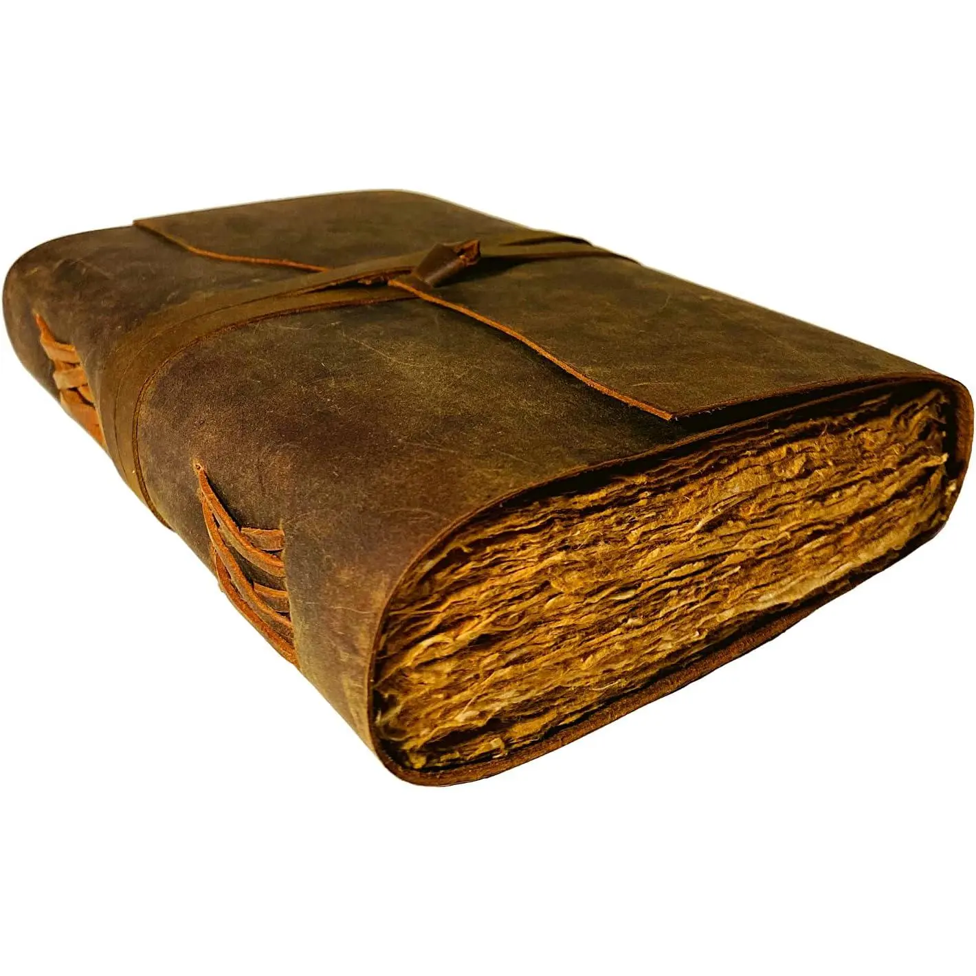 Leather Journal - 200 Pages Deckle  Rustic Paper - Unlined Pages Book of Shadows, Grimoire, Junk Notebook, Fantasy Medieval Gifts, Sketchbook, Antique Scrapbook (Dark Brown, 7"x5")