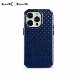 [Magnetic Compatible] Navy Blue Polka Dot Phone Case For IPhone 16 15 14 13 12 11 Pro Max, Google Pixel – Custom Case