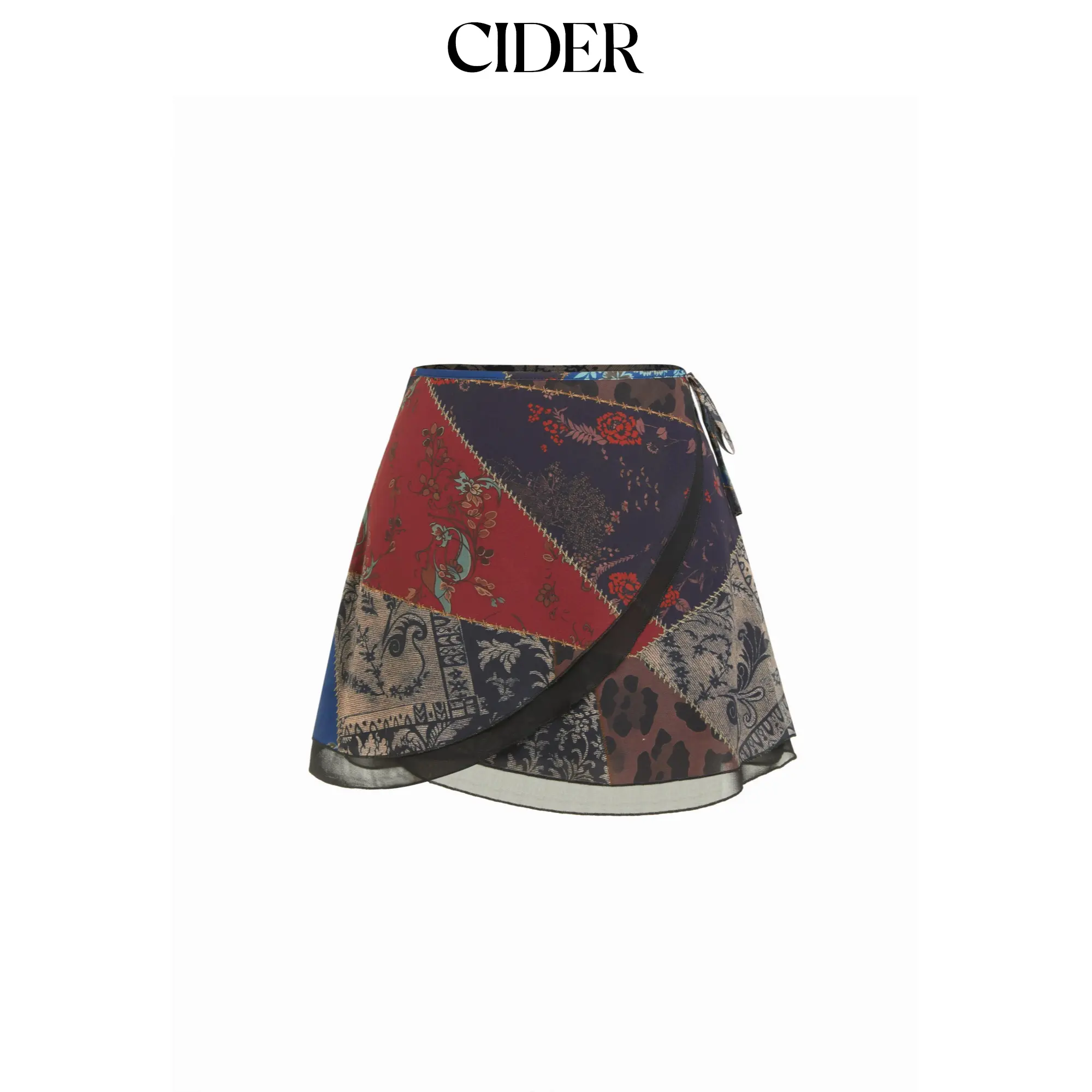 Cider Chiffon Low Rise Aztec Asymmetrical Knotted A-line Mini Skirt