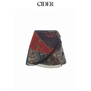 Cider Chiffon Low Rise Aztec Asymmetrical Knotted A-line Mini Skirt