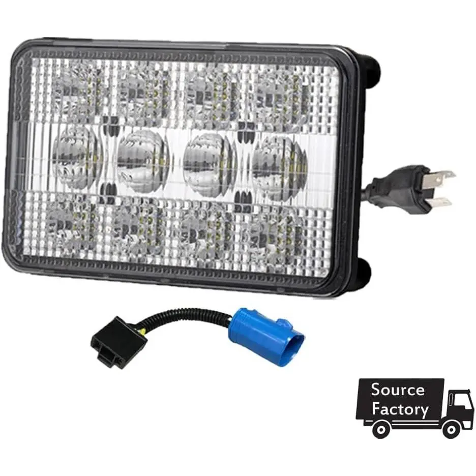 Hi/Lo Beam 60W Rectangle LED Headlight Cab Roof Working Light For Case IH Combine 353656A1, 138224A1 Case Tractor385, 585,685,885,1294, Combine:2144, 2166, 2188, Agco White Tractor100,120