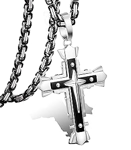FLORIDECO Men's 5MM Stainless Steel Byzantine Chain Necklace with Cross Pendant 24-30 Inches High-Quality Fashion Jewelry Gift Elegant Durable FLORIDECO Men's 5MM Stainless Steel Byzantine Chain Necklace with Cross Pendant 24-30 Inches High-Quality Fashion Jewelry Gift Elegant Durable