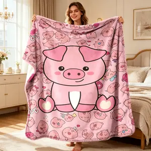 Adorable Cartoon Pig Flannel Blanket — A soft and comfortable plush decorative blanket, perfect for super-soft décor/sofas/bedrooms. An ideal gift for pig lovers, children, family, and friends.