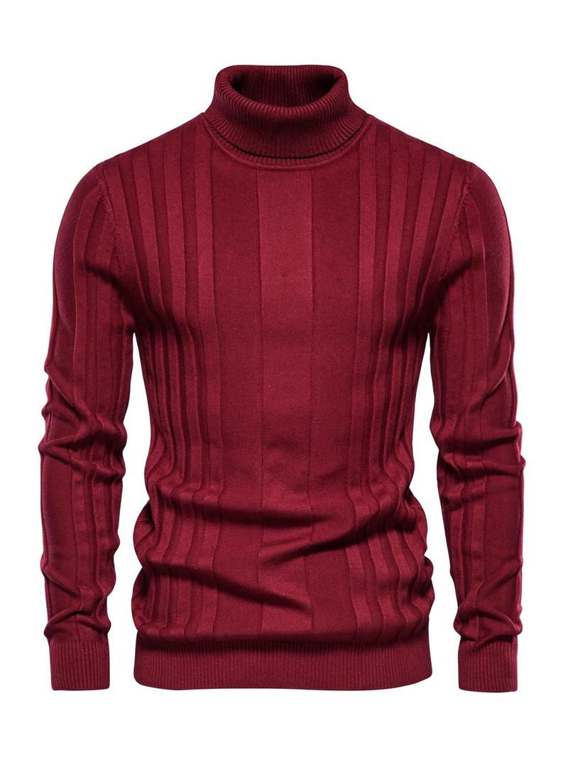 Men's Solid Turtleneck Sweater, Regular Fit Casual Long Sleeve Jumper for Fall & Winter, Men's Knitwear for Daily Wear Knitted Sweater Menswear Tops