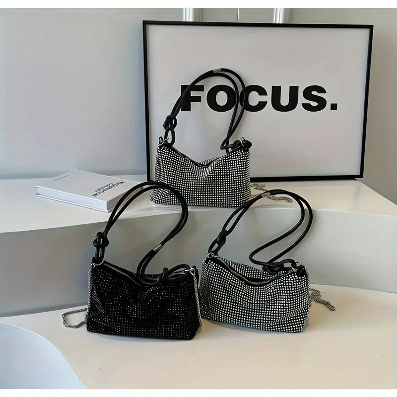 New Fashion Versatile Small Crowd Synthetic Diamond Velvet Women'S Bag Single Shoulder Body Easy Underarm Evening Bag