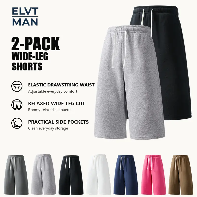 2-Pack Men's Knee Length Casual Shorts Set, Assorted Solid Colors, Relaxed Loose Fit Drawstring Elastic Waist Knit Shorts with Side Pockets for Summer Daily Wear, Beach, Lounge and Easy Mix and Match